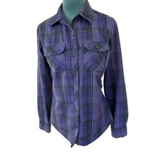 Marmot Purple Plaid Flannel Shirt Gorpcore Outdoorsy Women's Long Sleeve Button